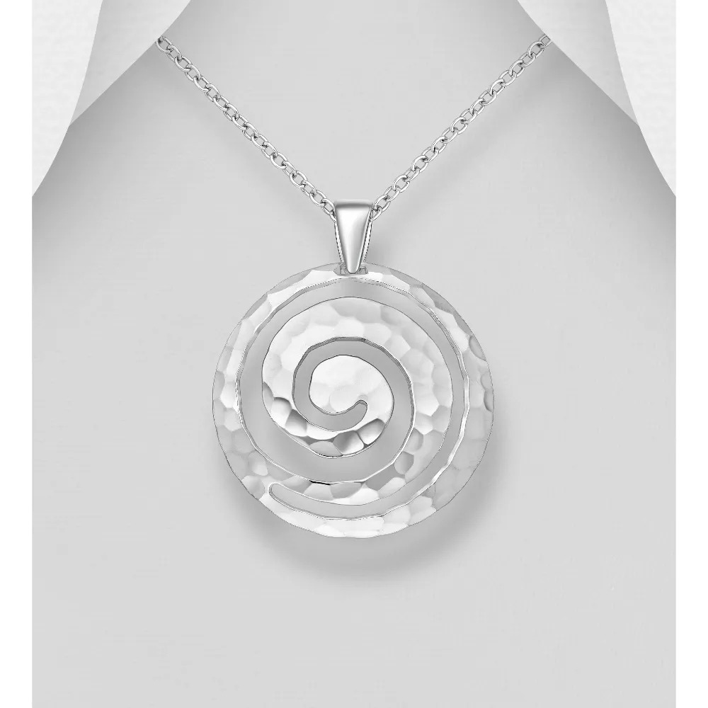 silver pendant hammered coil