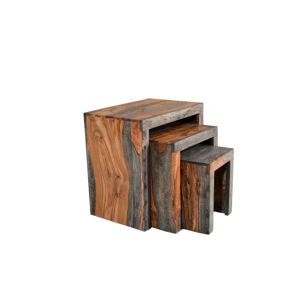 modern grey washed sheesham nest of tables
