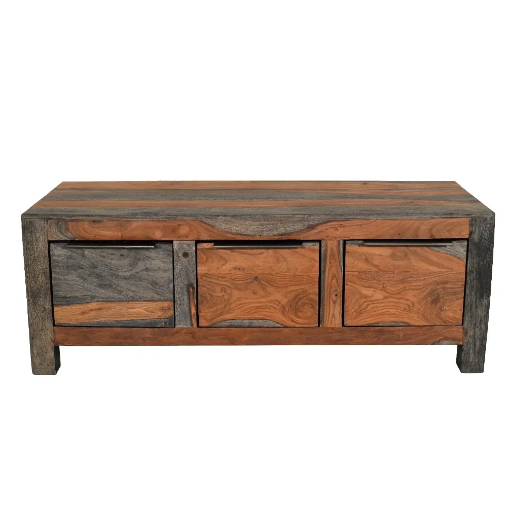 modern grey washed sheesham 3 drawer coffee table